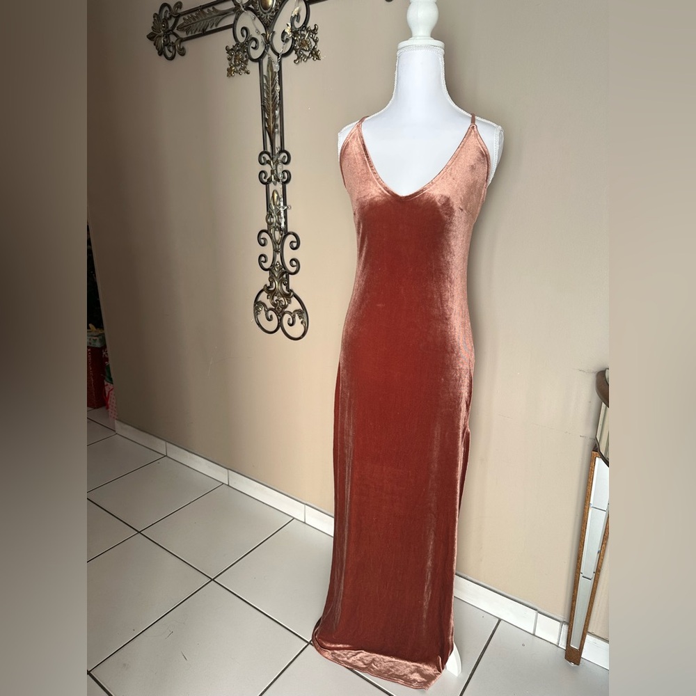 Suede Rust Dress Maxi Stretch